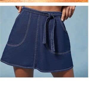 Anna Sui x Urban Outfitters Blue A-Line Mini Skirt Tie Front